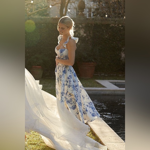 V. Chapman Size 0 Vera Ruffle-Strap Corset Side-Slit Midi Dress - Picture 3 of 6